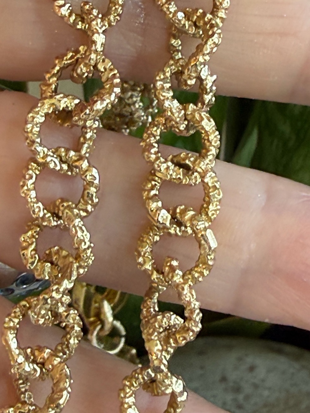 14 karat gold, unique hammered link chain necklace